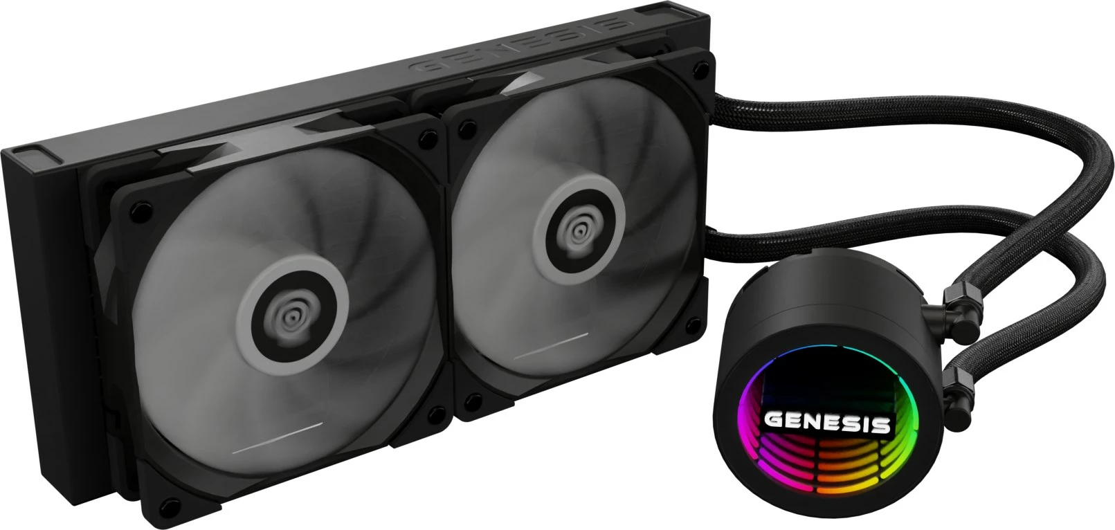 Kasë ftohëse me ujë GENESIS NLG-2319 për procesor, 2 ventilatorë, RGB, e zezë