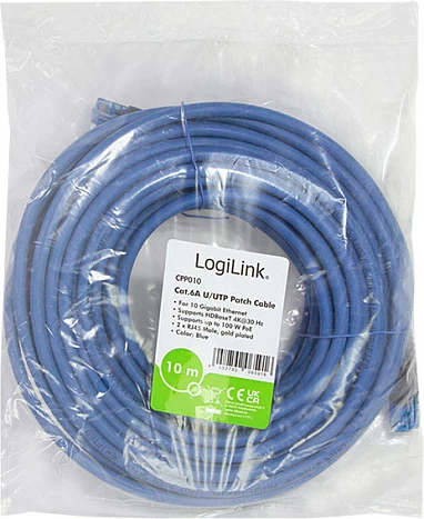 Kabllo rrjeti LogiLink Cat6A Patch 10m, 10Gbps, PoE, blu