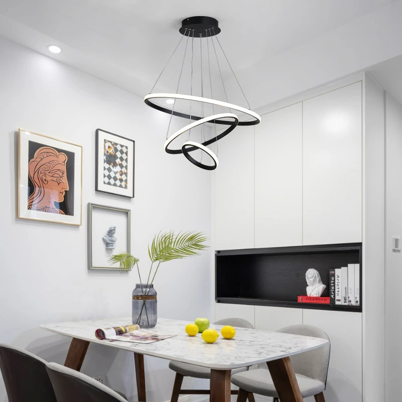 Llambë tavani Rings, LED, metal i zi, D60x100cm