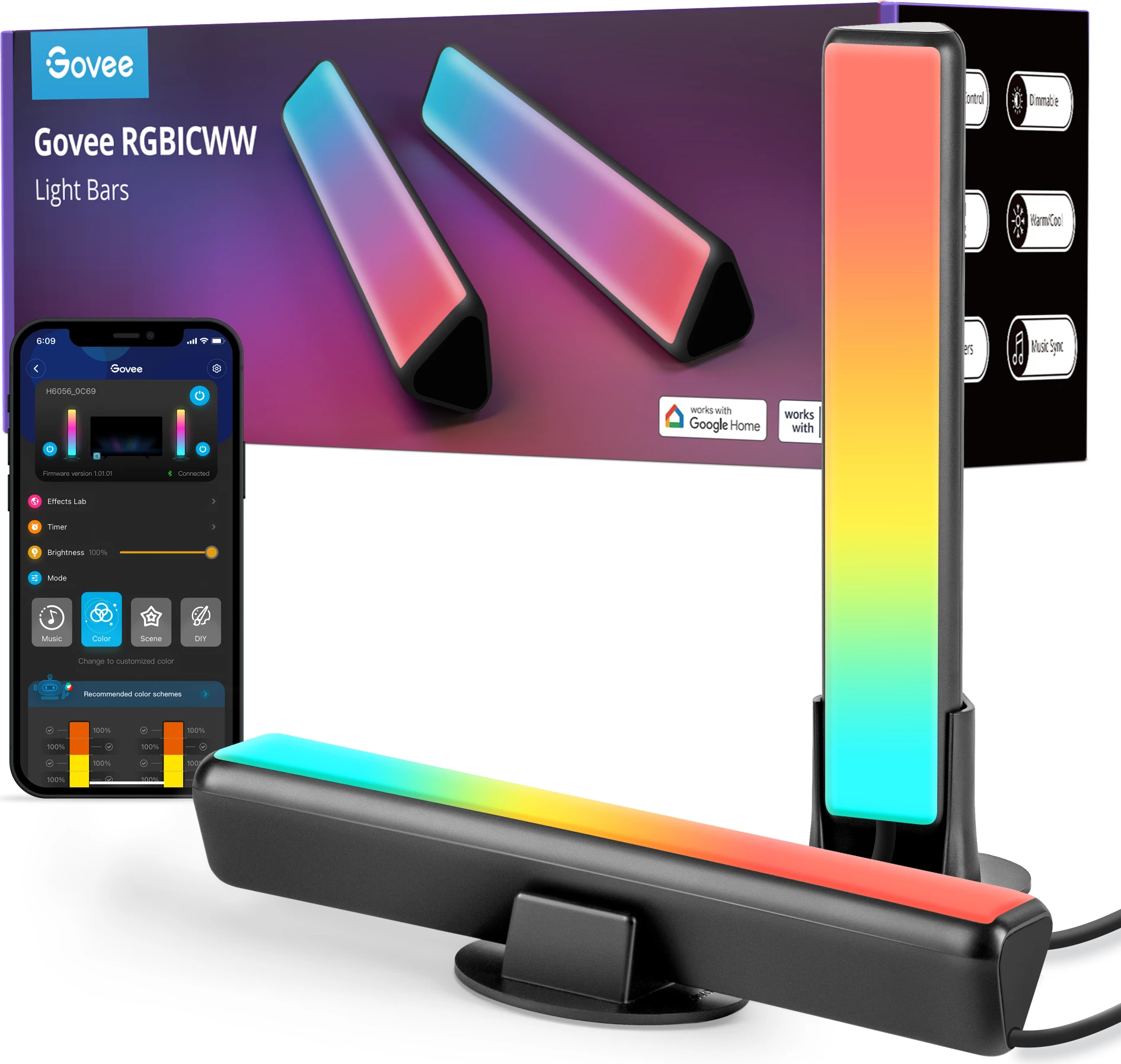 Shufra ndriçimi LED Govee Flow Plus H6056, RGBICWW, WiFi + Bluetooth, set 2 copë