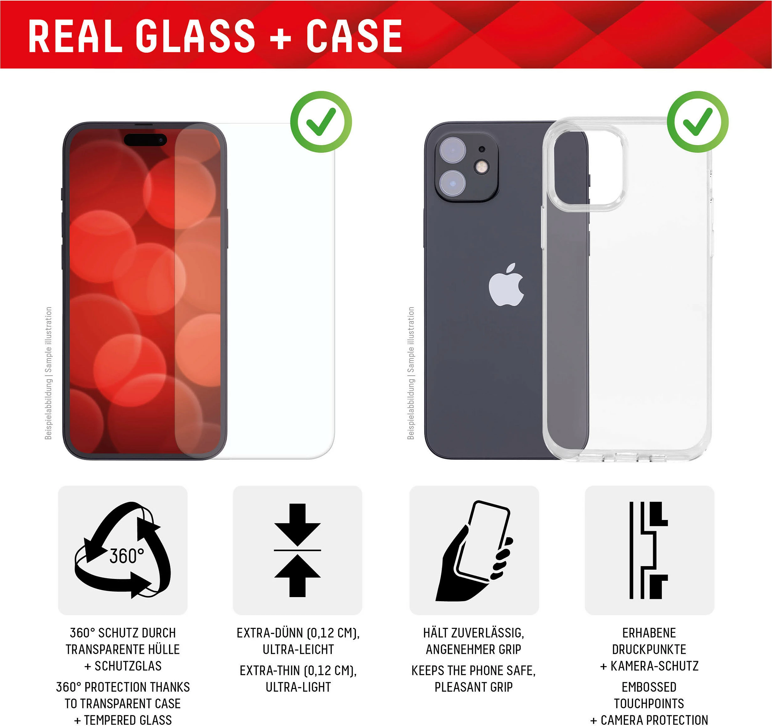 Xham mbrojtës Displex Real Glass + Mbështjellës për iPhone 15, 10H, me kornizë montimi, transparent 3