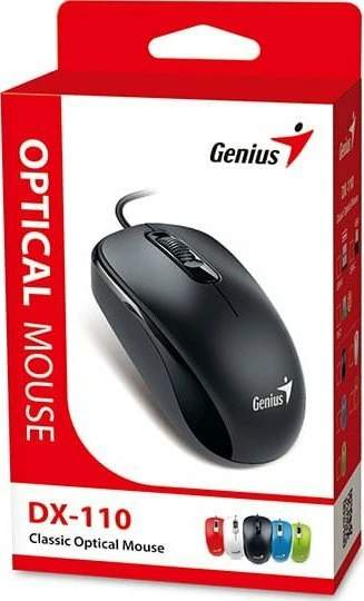 Maus me kabllo Genius DX-110, i zi, optik, 1200 DPI, USB-C