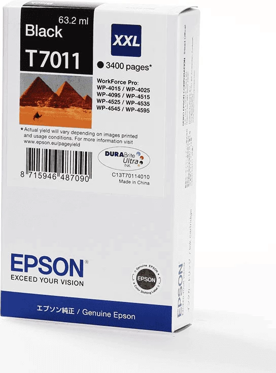 Kartrixh boje Epson T7011 (C13T70114010) 63.2 ml, deri 3400 faqe, madhësi XXL, e zezë