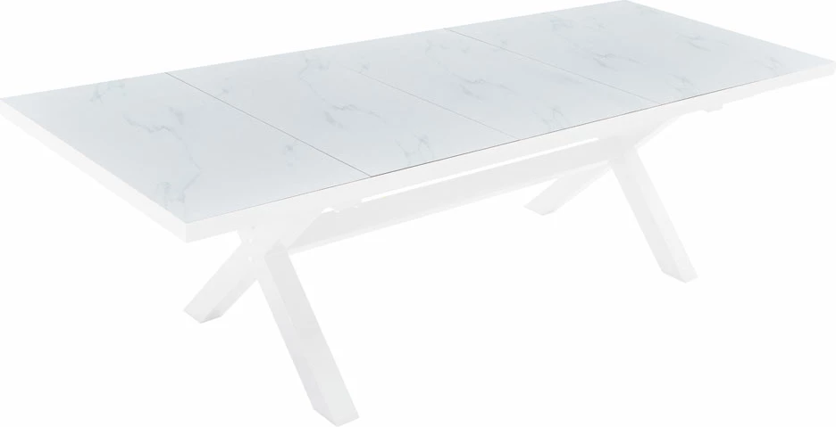 Tavolinë zgjatëse Sorpresa, e bardhë me pamje mermeri, 202x101x77cm