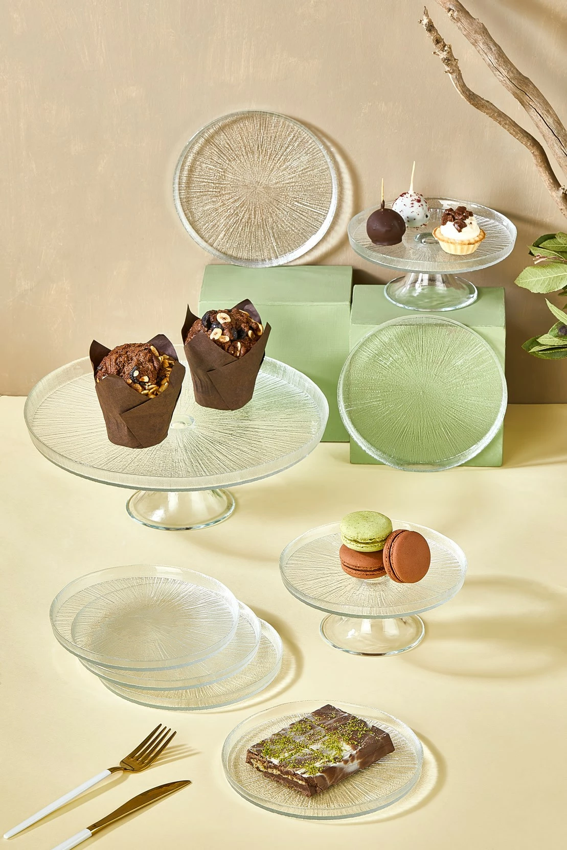 Set pjatash për ëmbëlsira (9 copë), Hermia, Rexi, transparent