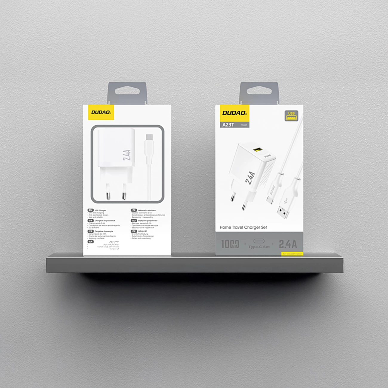 Karikues muri GaN, Dudao A23TEU, 12 W 2.4A, 1x USB-A, prizë EU, me kabllo USB-A në USB-C 1 m, i bardhë