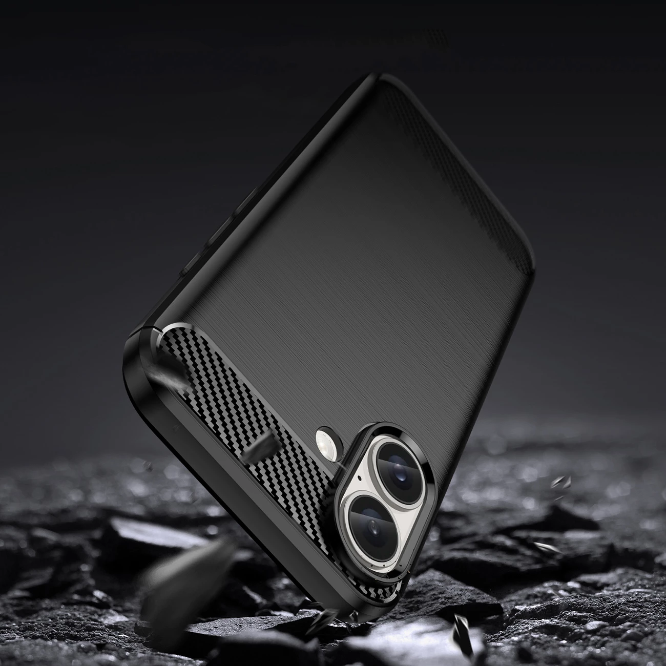 Mbështjellës Hurtel Carbon Case për iPhone 16 Plus, TPU, i zi