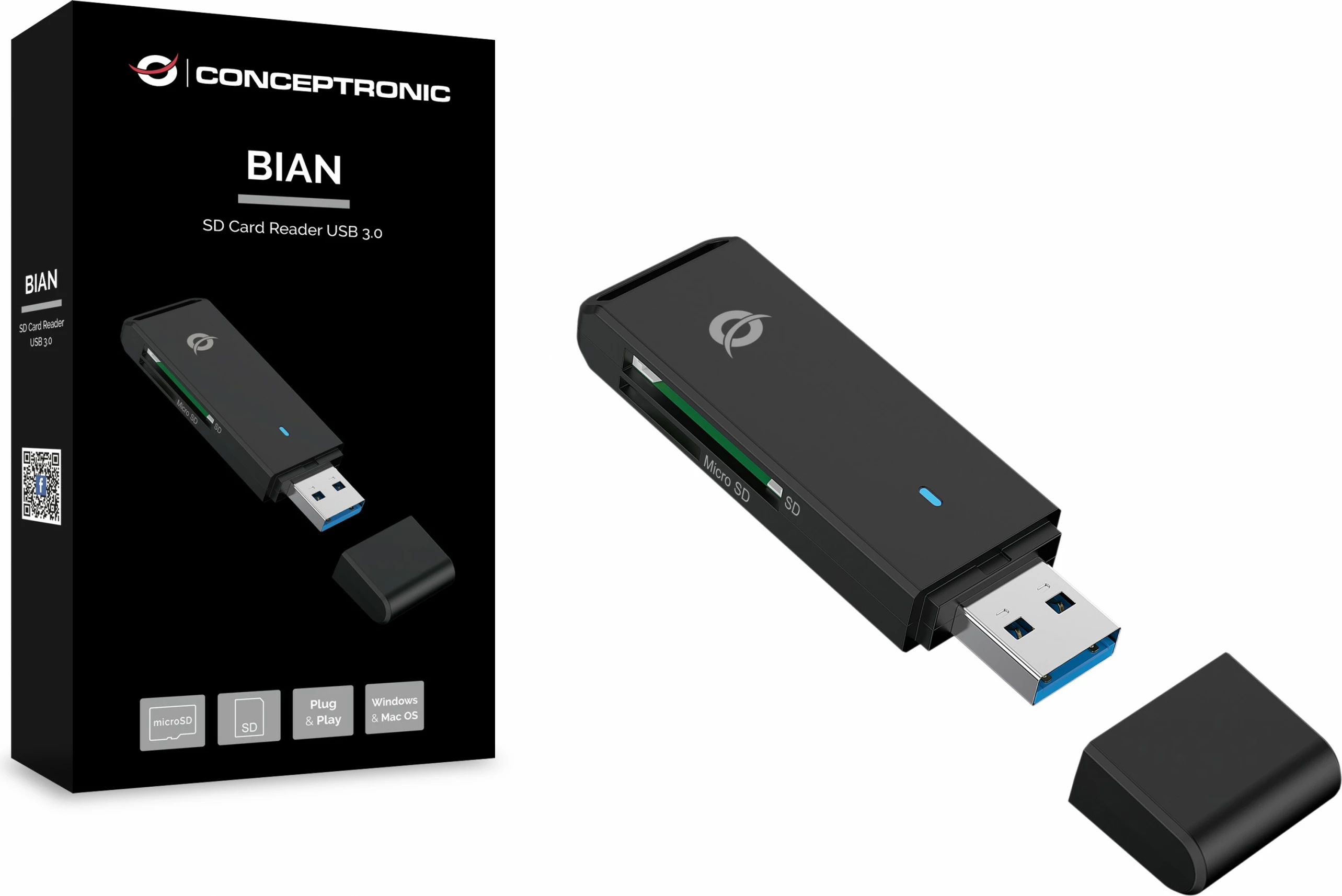 Lexues kartelash Conceptronic USB-A 3.2, Micro SD/SD, i zi