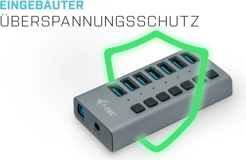 HUB USB 3.0 I-Tec 7 porta, 36W, alumini, gri