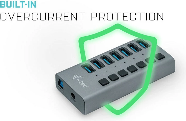 HUB USB 3.0 I-Tec 7 porta, 36W, alumini, gri