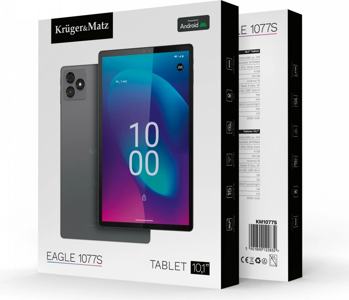 Tablet, Kruger & Matz EAGLE 1077 KM1077 10.1" IPS, Android 15, 4GB/64GB, LTE, Graphite