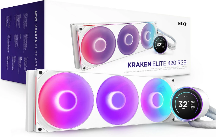 Ftohës uji AIO për CPU NZXT Kraken Elite V2 420 RGB, 3x140mm, ekran IPS, White