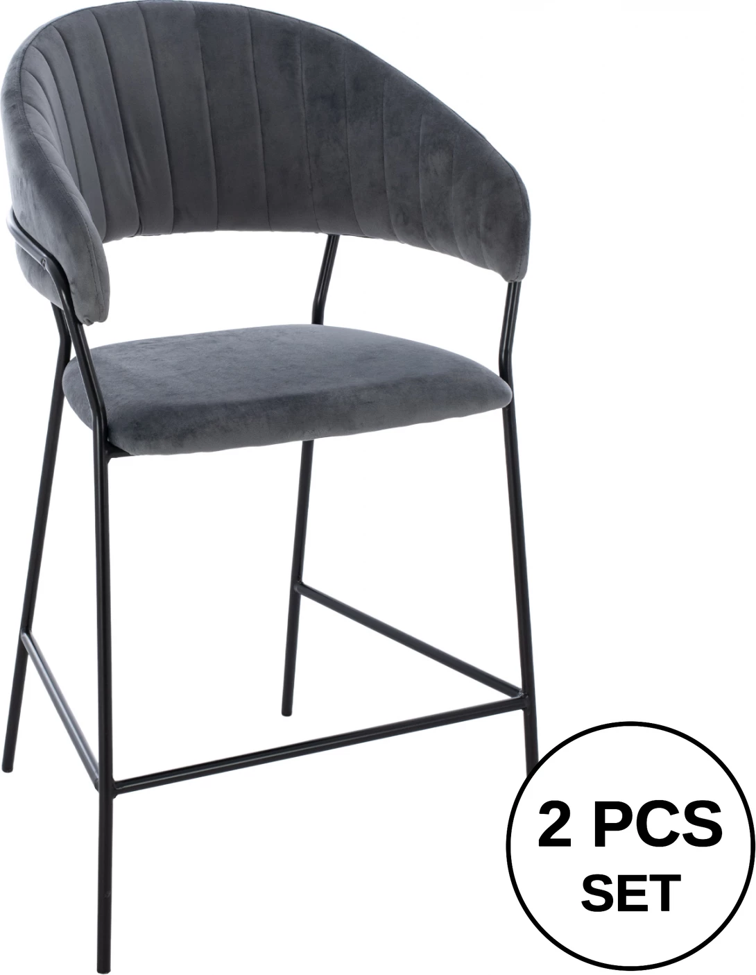 Karrige për bar, lartësi mesatare, ΗΜ8734.01, kadife gri me kornizë të zezë, 60x55x100 cm, set prej 2 copë