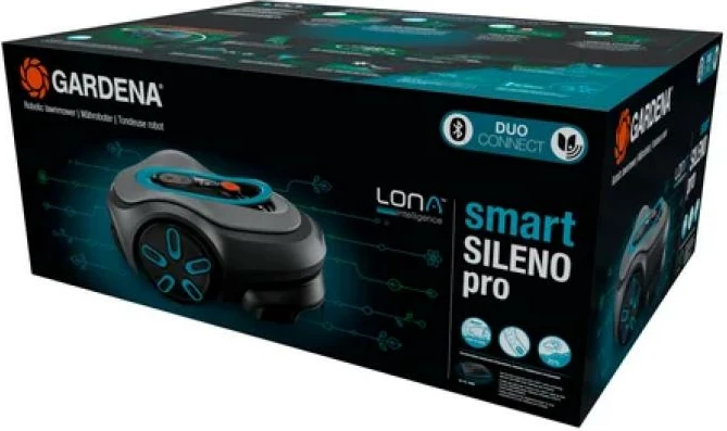 Kositëse robotike bari Gardena smart SILENO pro 19802-20, për deri 600 m², gri/zezë me detaje turkeze