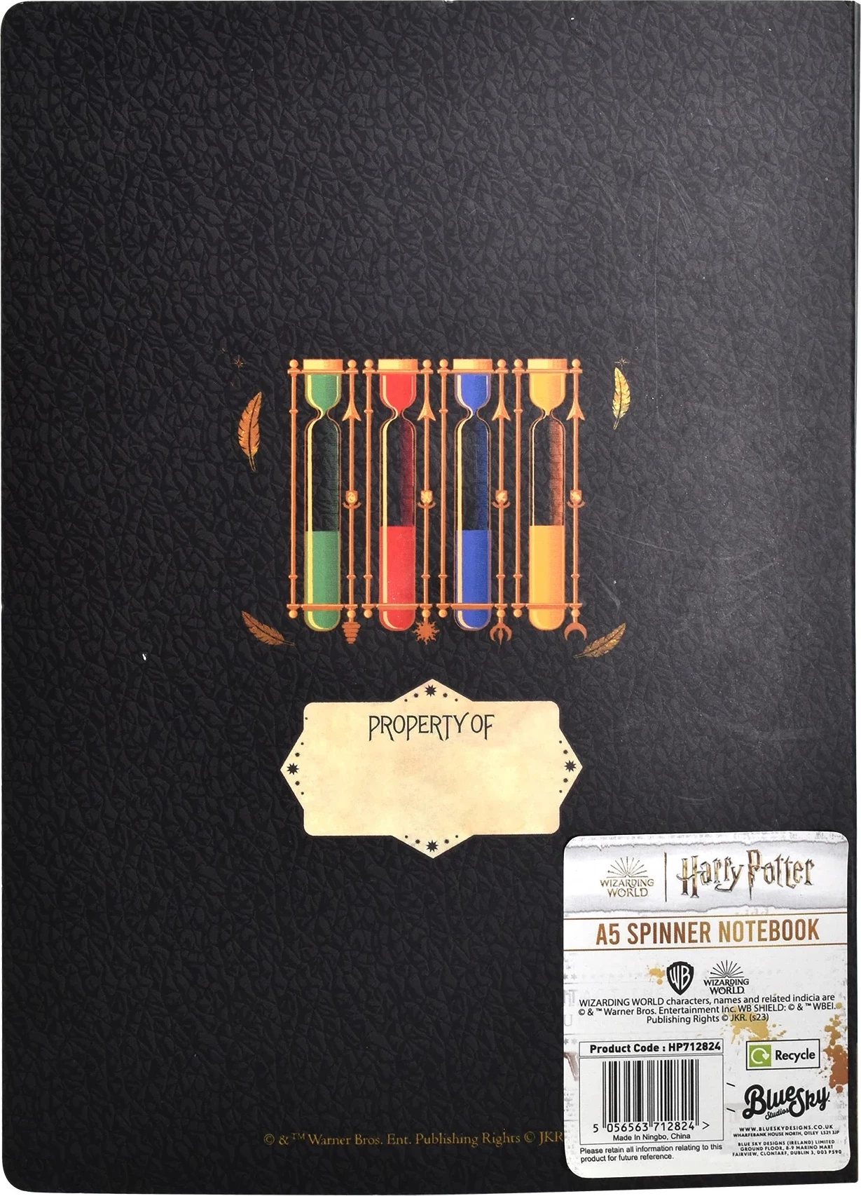 Bllok shënimesh BLUE SKY Harry Potter Spinner Colourful Crest A5, 80 faqe, kopertinë e butë, e zezë