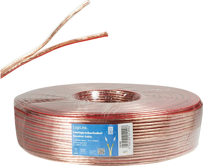 Kabllo altoparlanti LogiLink, 2x1.5 mm², 100 m, transparente