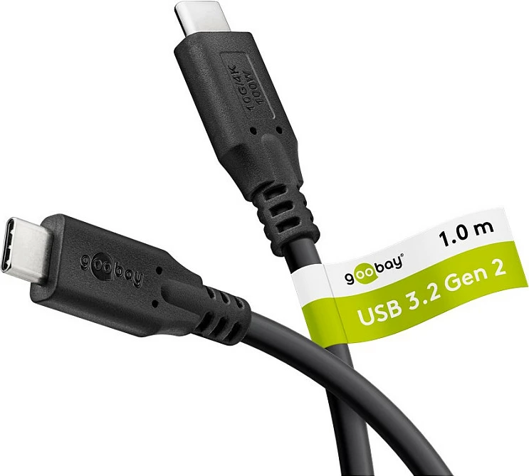 Kabel USB-C Goobay, USB-C në USB-C, USB 3.2 Gen2, 1m, 10Gbps, PD 100W, 4K@60Hz, i zi