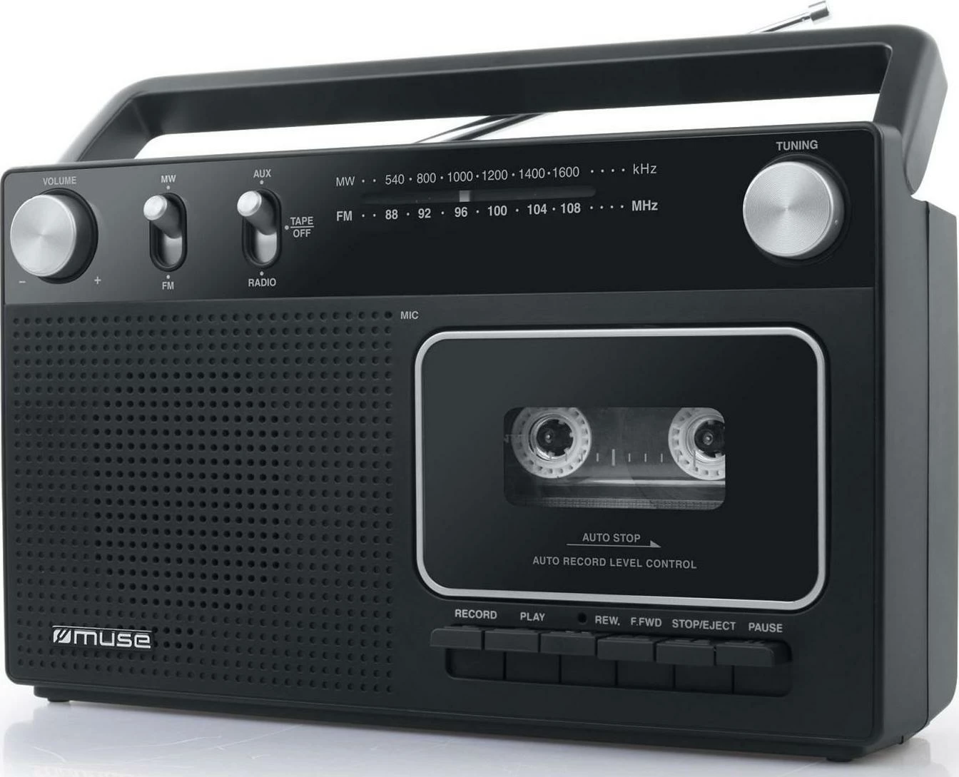 Radio me kasetë Muse M-152 RC, FM/MW, mono, 3 altoparlantë, 3.5 mm, AUX, e zezë