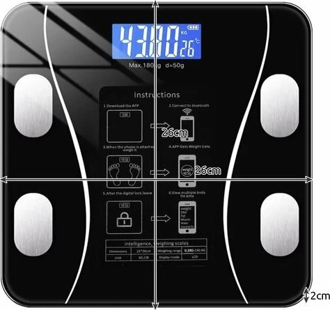 Peshore banjo analitike Ruhhy 22525, Bluetooth, LCD, max 180 kg, xham i temperuar, e zezë, me 2x AAA