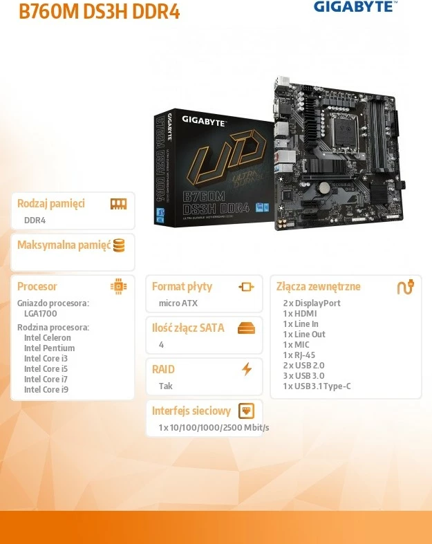 Pllakë amë Gigabyte B760M DS3H DDR4, Socket LGA1700, micro ATX