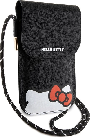 Çantë për telefon Hello Kitty Leather Hiding Kitty Cord, e zezë