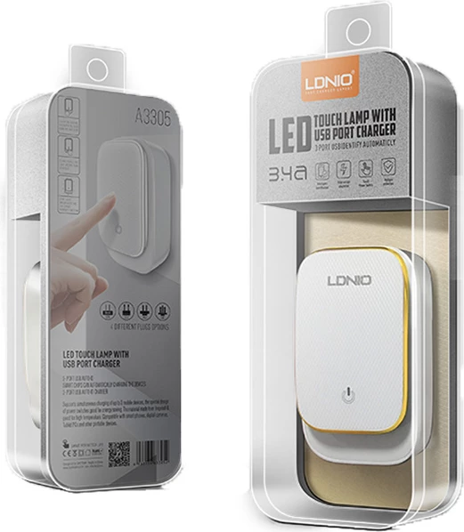 Karikues USB LDNIO A3305 3x USB 3.4A 17W me kabllo Lightning, i artë
