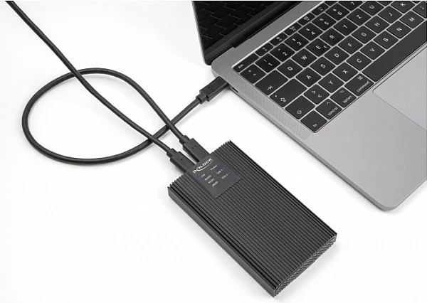 Kasë e jashtme DeLOCK për 2x M.2 NVMe, USB-C, 20 Gbps, RAID, e zezë