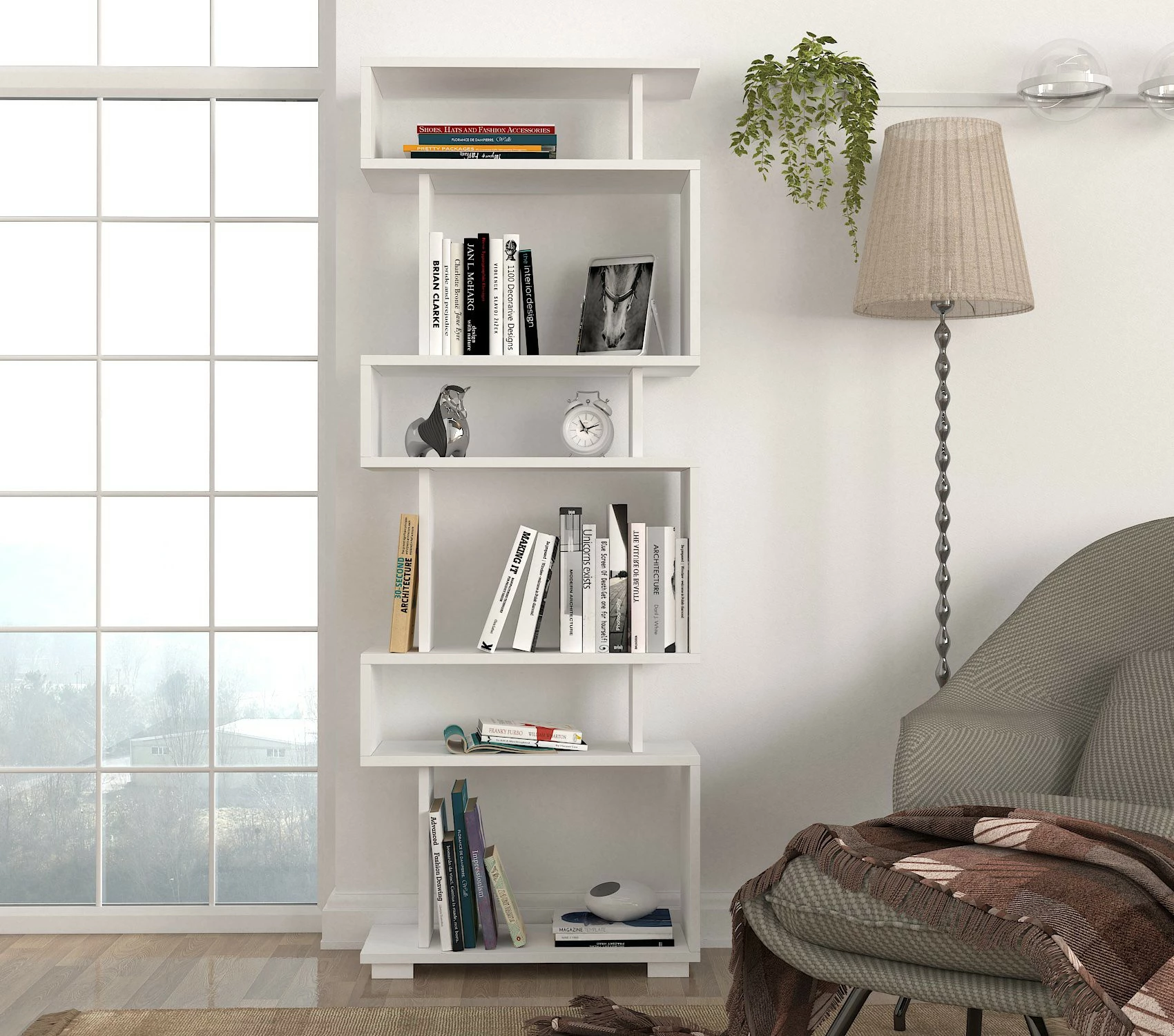 Raft librash Hanah Home, Blok, i bardhë
