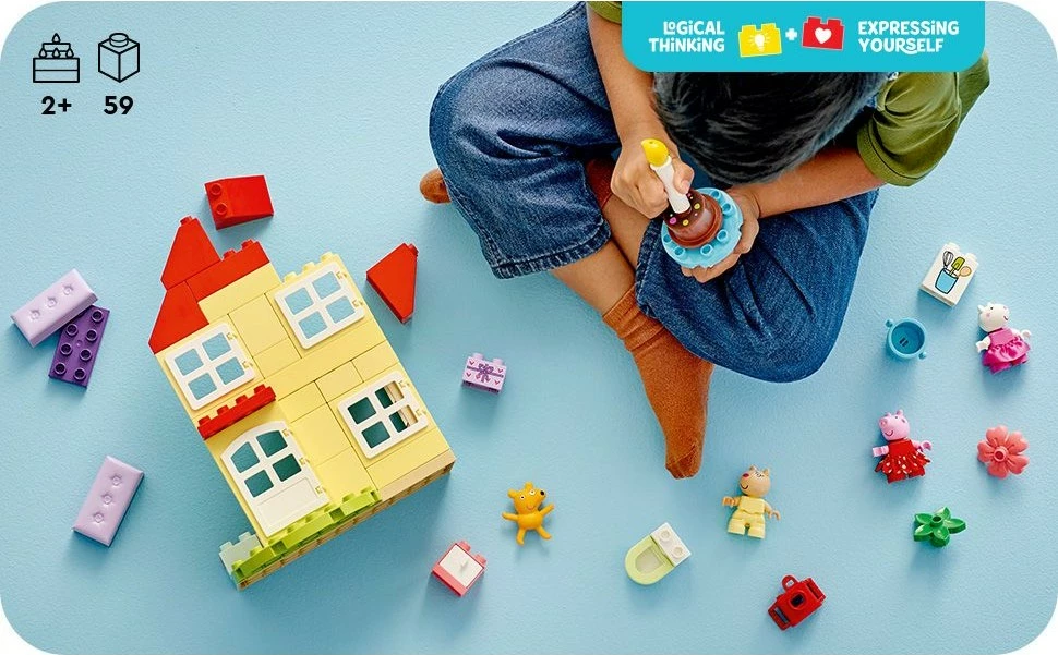 Set ndërtimi LEGO DUPLO 10433 Peppa Pig Birthday House, 59 pjesë, multikolor