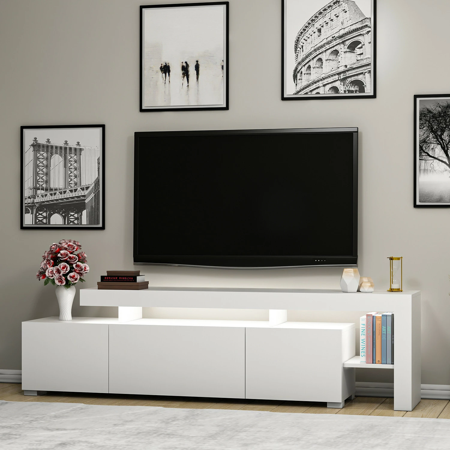 Komodë TV Skye Decor, ngjyrë e bardhë, Beliz