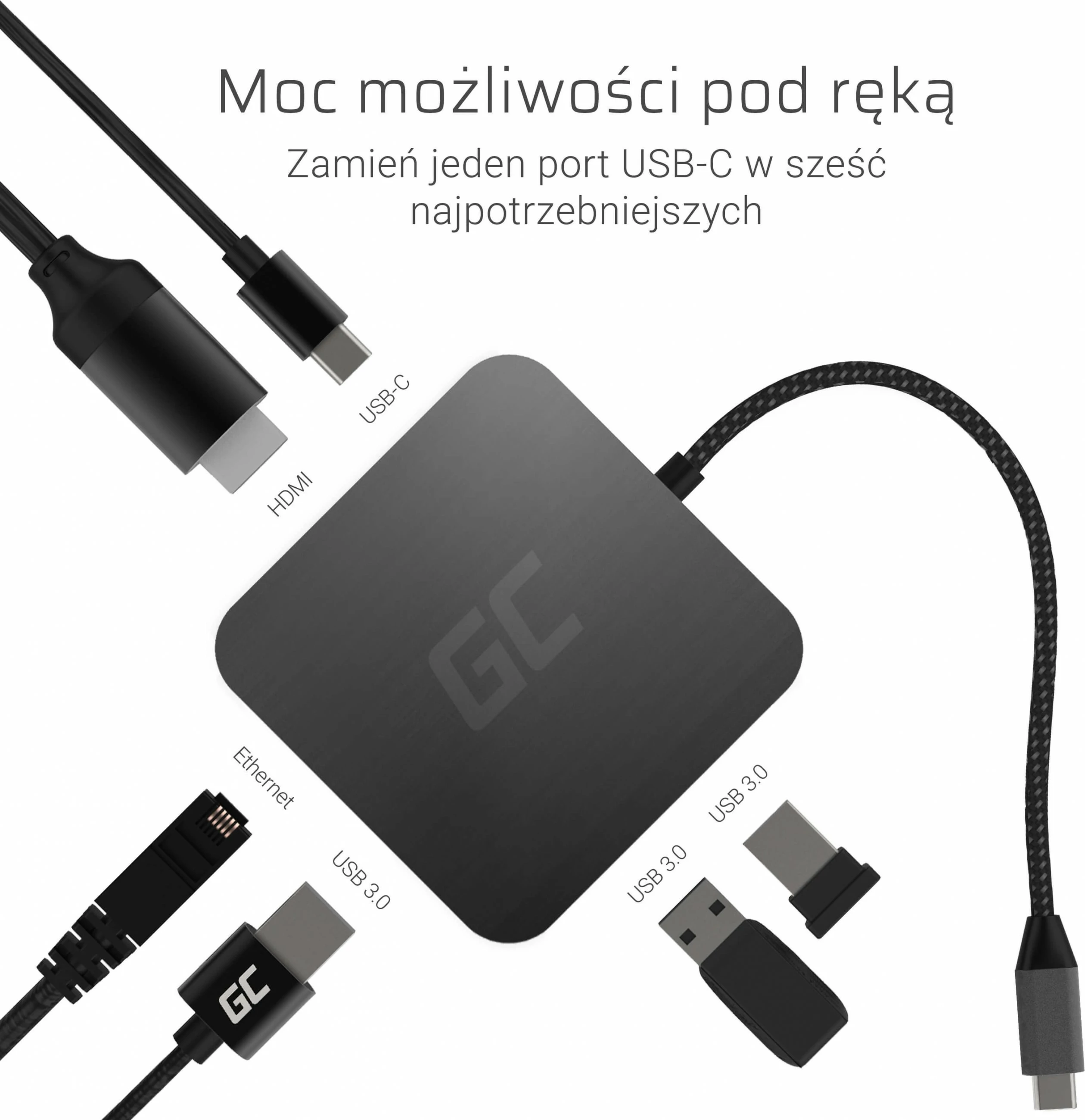 Hub USB Green Cell AK61, USB 3.2 Gen 1, 87 W, Argjendtë