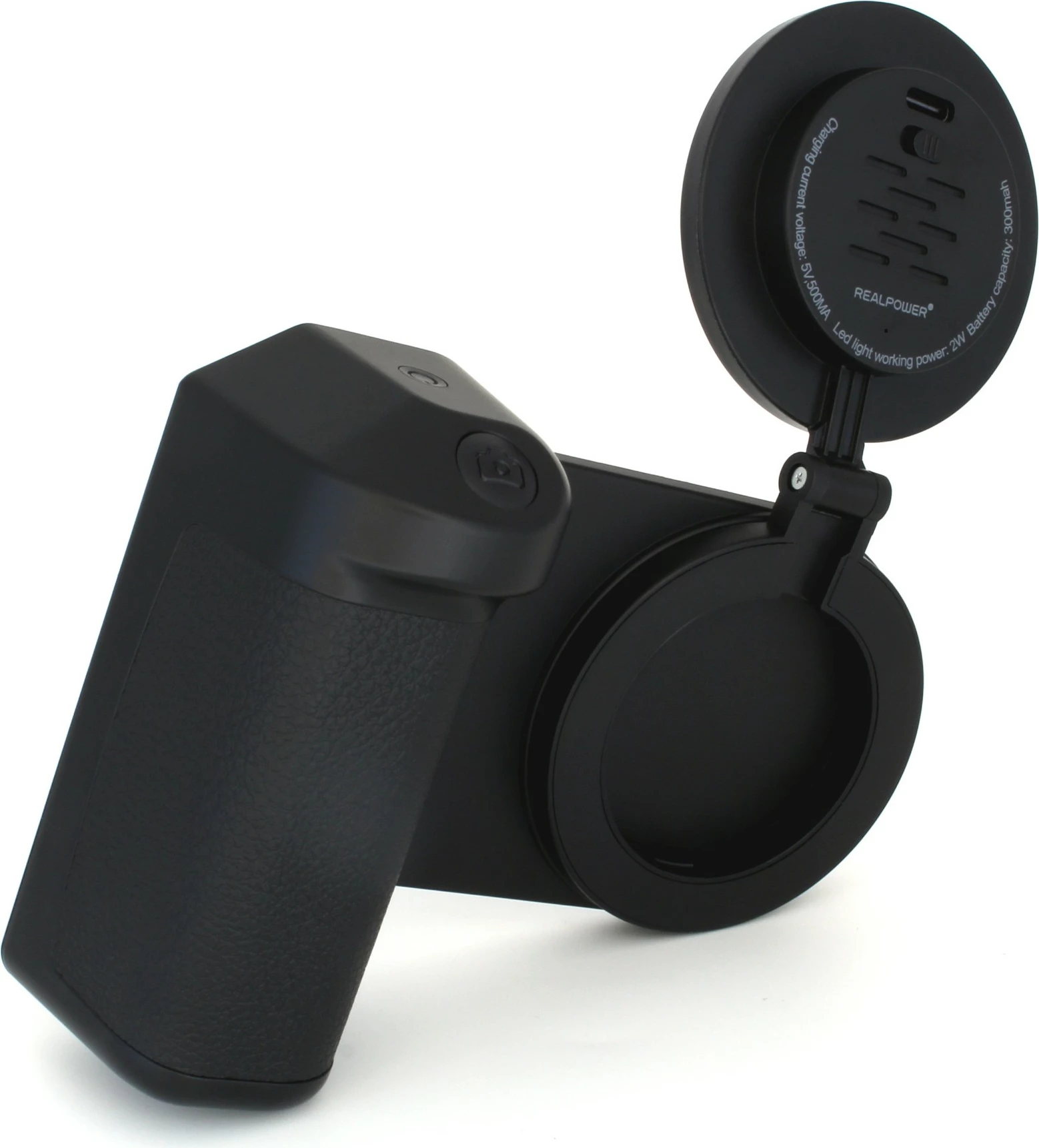 Mbajtës selfie Realpower MagFree, 4800mAh, dritë LED, i zi/i bardhë