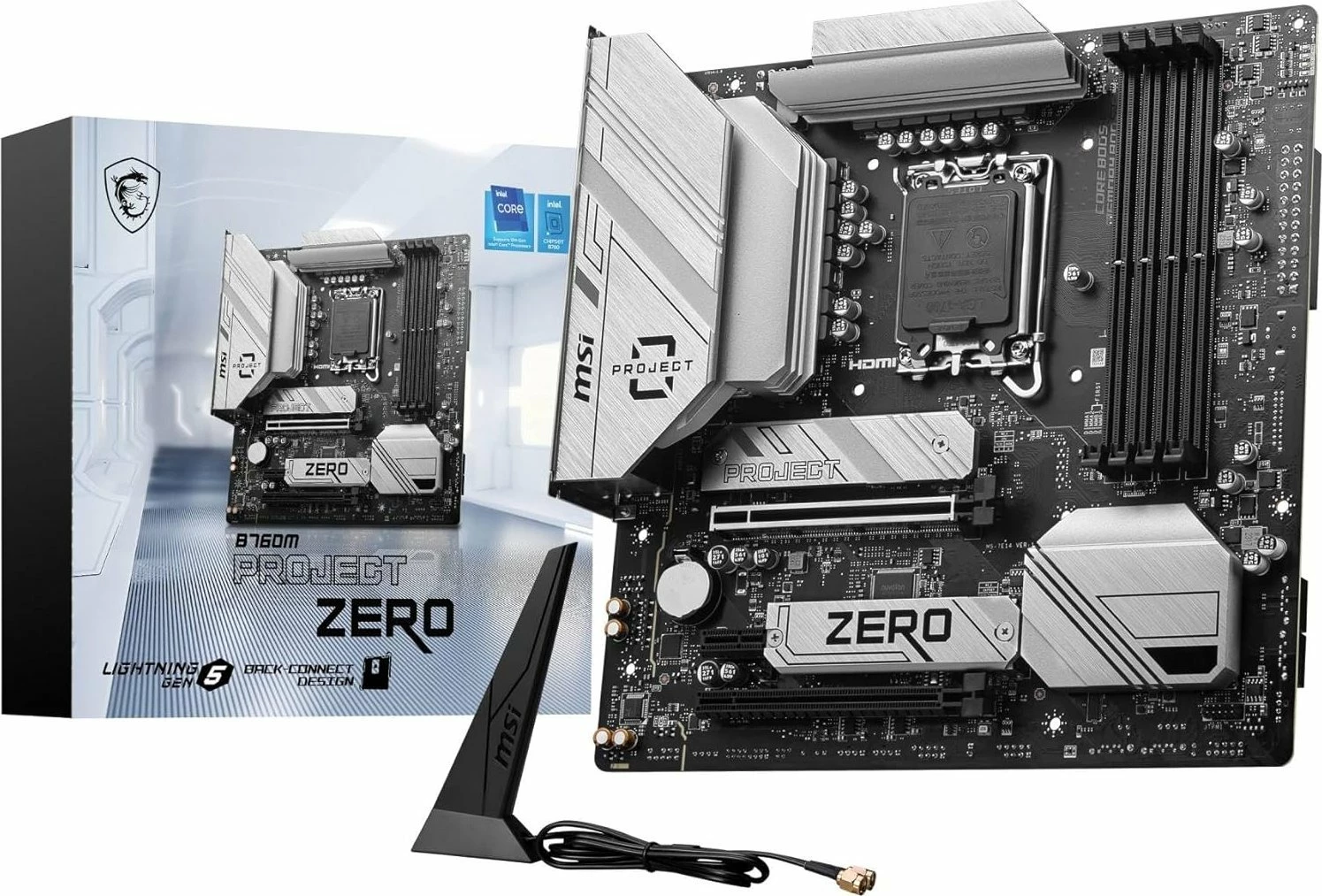 Pllakë amë MSI B760M PROJECT ZERO, Micro ATX, 4x DDR5, Wi‑Fi 6E, Bluetooth