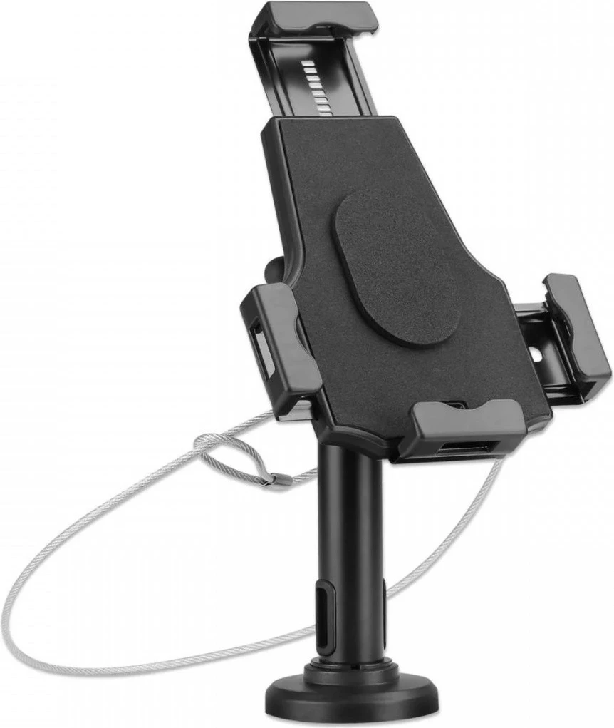 Mbajtës tablet, Manhattan 462112, 7.9-10.5 inch, me kyç dhe litar sigurie, tavolinë/mur, i zi