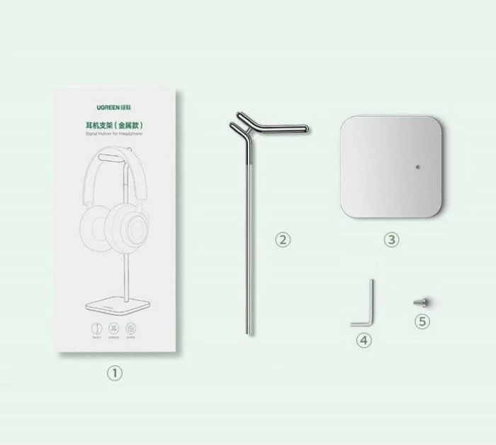 mbajtëse kufjesh UGREEN 80701, alumin metalike, e rregullueshme, 287 mm, argjend/e zezë