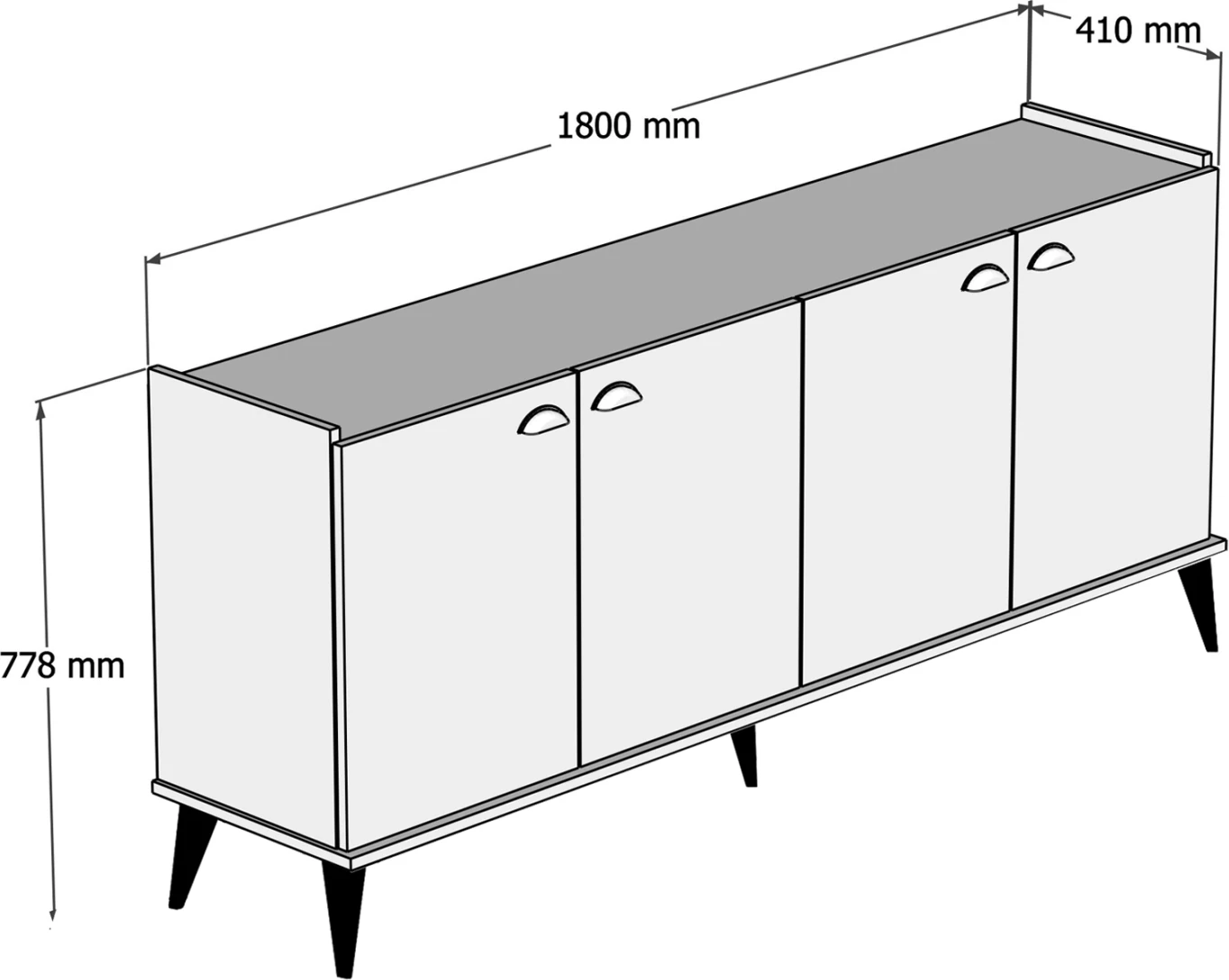 Bufe melamine, hije druri natyral - pamje mermeri të zi, FH9045.01, 180x41x77,8Y cm