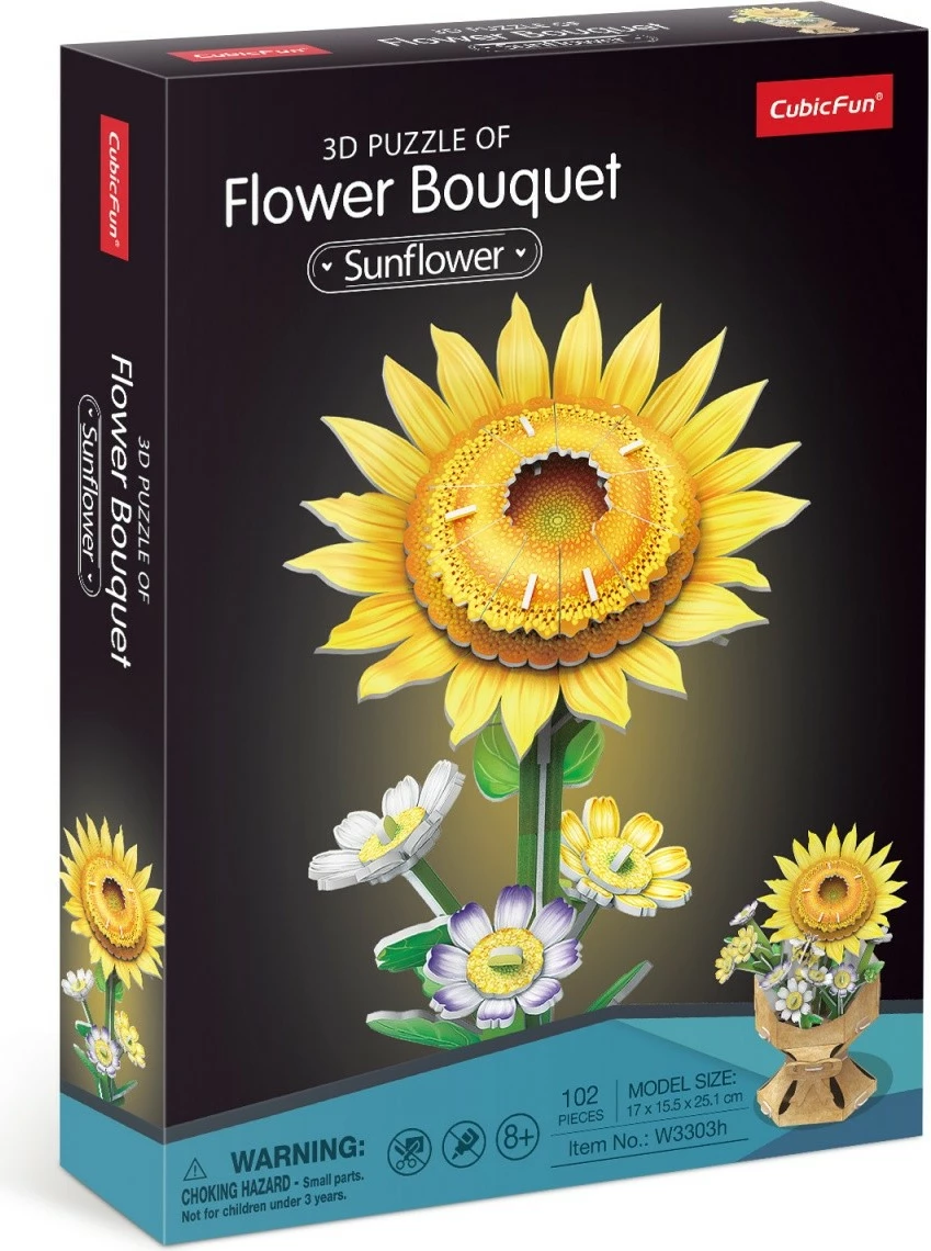 Puzzle 3D Cubic Fun Flower Bouquet Sunflowers, 102 pjesë