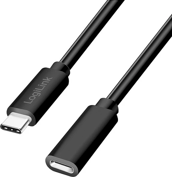 Kabllo USB 2.0 Type-C LogiLink, C mashkull në C femër, 1 m, 100W, e zezë