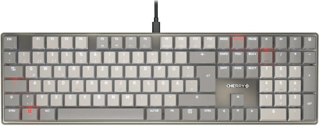 Tastierë mekanike Cherry MX, USB me kabllo, Full-Size 109 taste QWERTZ DE, ndriçim i bardhë, gri