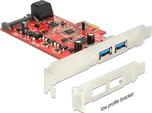 Kartelë zgjerimi PCIe DeLOCK U3S6, 2x USB 3.0 + SATA3, e kuqe