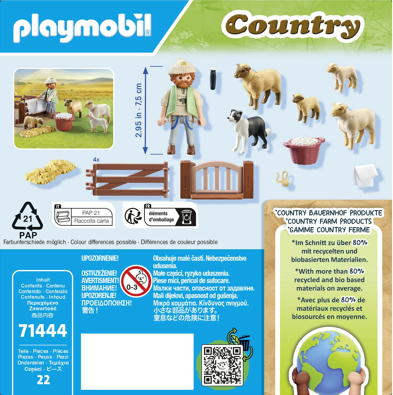 Set figure lodër Playmobil Country 71444, bari i ri me dele, 22 pjesë, 4-10 vjeç, multikolor