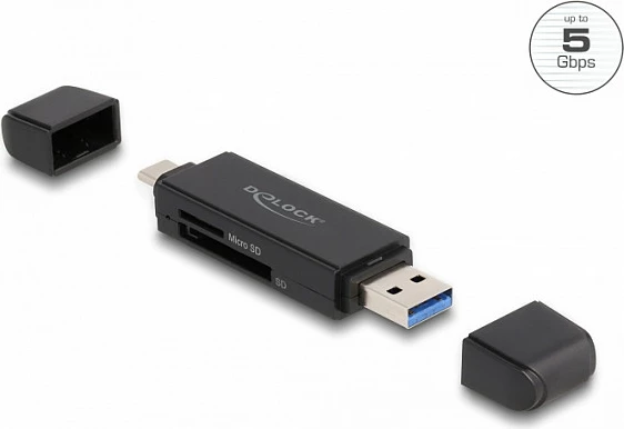 Lexues kartelash DeLOCK SuperSpeed USB 3.2 Gen 1, USB-C/USB-A, SD/MicroSD, i zi