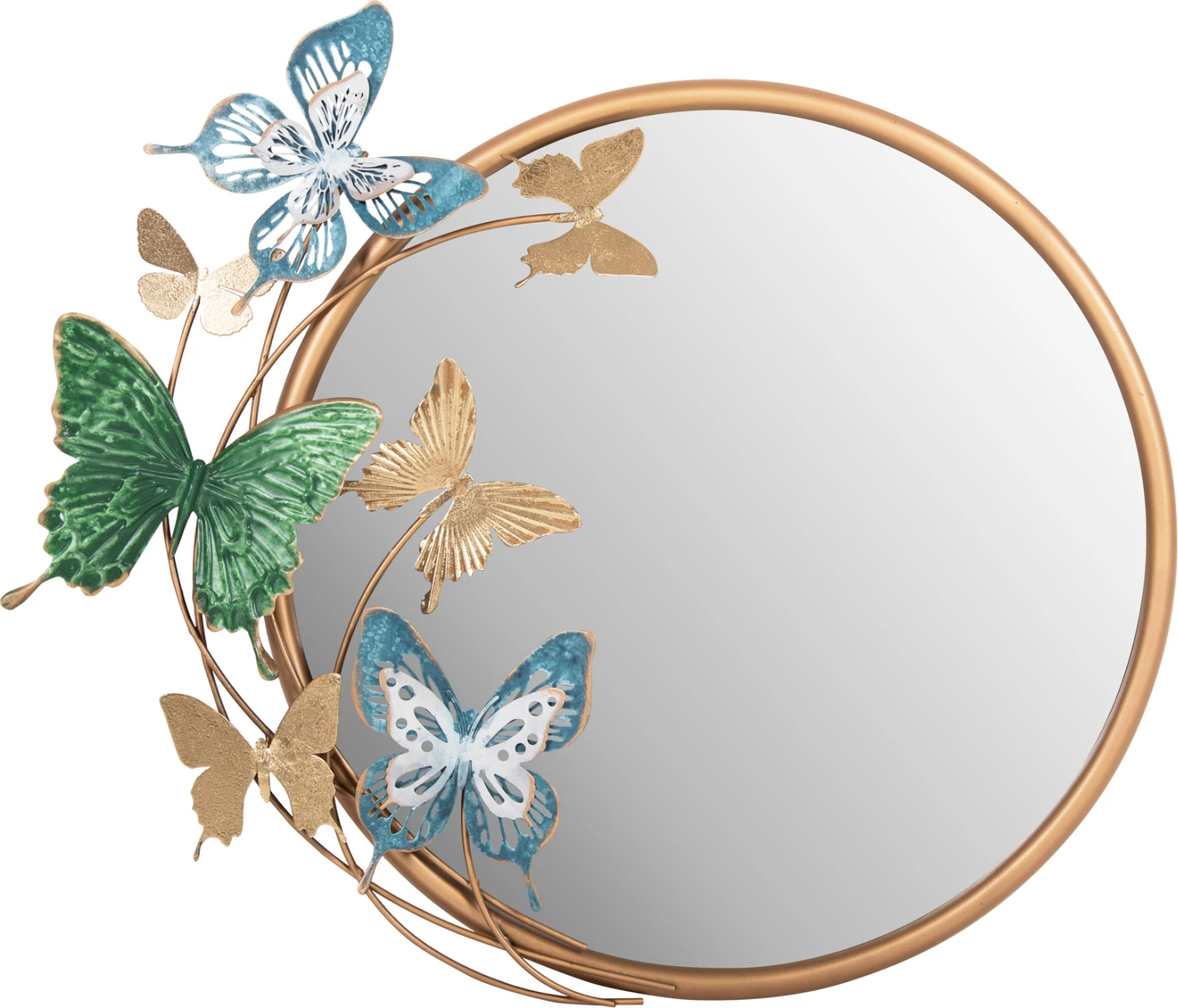 Pasqyrë muri rrumbullakët FH4213, metalike, ari-e gjelbër-e kaltër, 62x6.5x56H cm