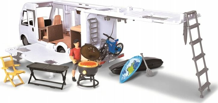 Set kamper lodër Dickie Playlife Holiday Camper Hymer B-Class 1:24 30 cm, i bardhë, me aksesorë