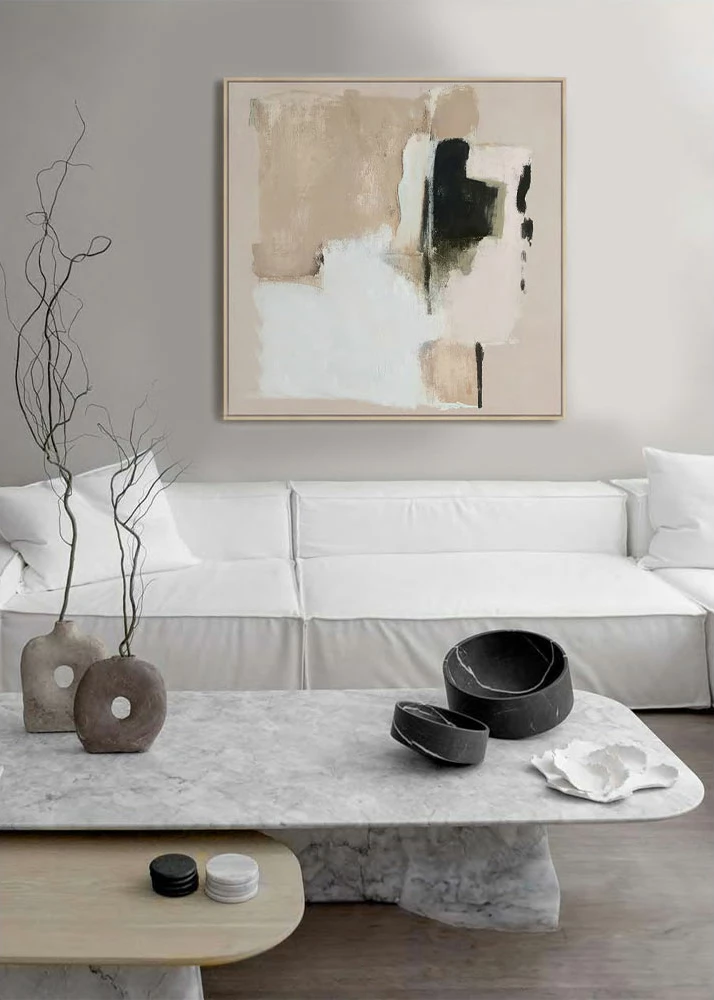 Pikturë dekorative UNSEEN SHADOWS me kornizë, 80x80x4cm, kanavacë, bezhë-bardhë