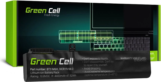 Bateri laptopi Green Cell BTY-M6H, 10.8V 4400mAh, për MSI GE62/GE63/GE72/GE73/GE75, e zezë