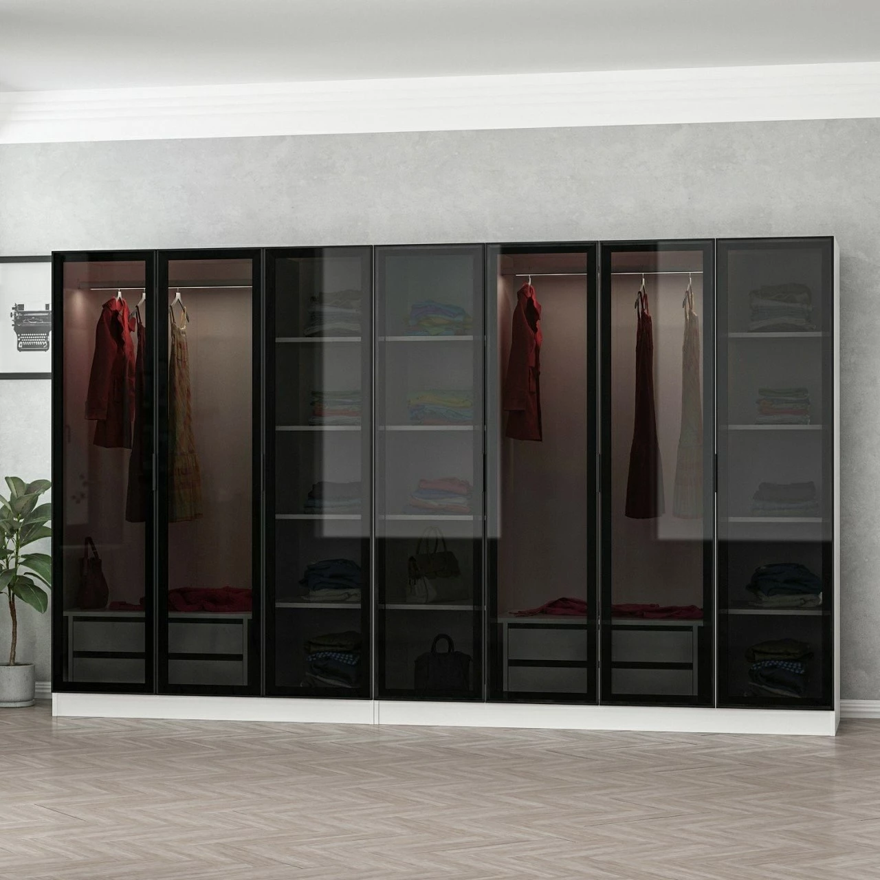 Dollap Skye Decor, bardhë e zi, 315x190x52cm, 10 pjesë