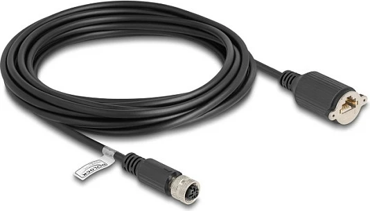 Kabllo Ethernet industriale DeLOCK M12 D-coded 4-pin femër në RJ45 femër, Cat5e FTP, 5 m, e zezë