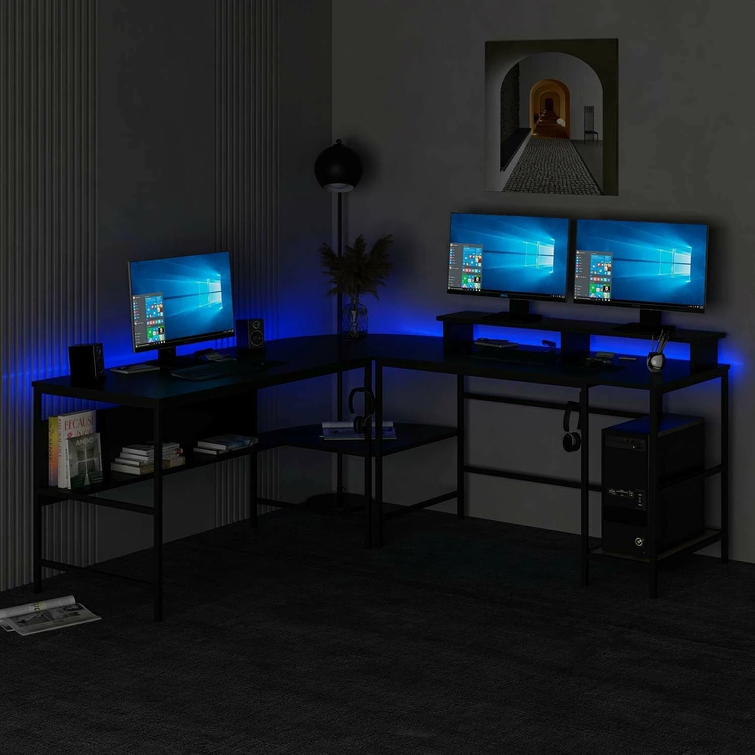 Tavolinë pune për studim, këndore, ngjyrë e zezë, Skye Decor Greta RGB - 8536