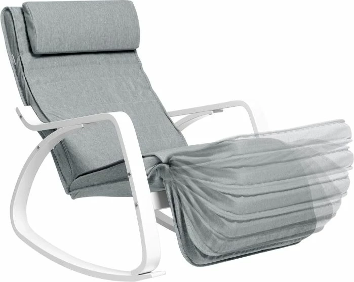 karrige lëkundëse SONGMICS LYY10G, dru thupre, mbështetëse këmbësh e rregullueshme 5 nivele, 150 kg, 67 x 115 x 91 cm, gri e çelët/e bardhë, 1 copë